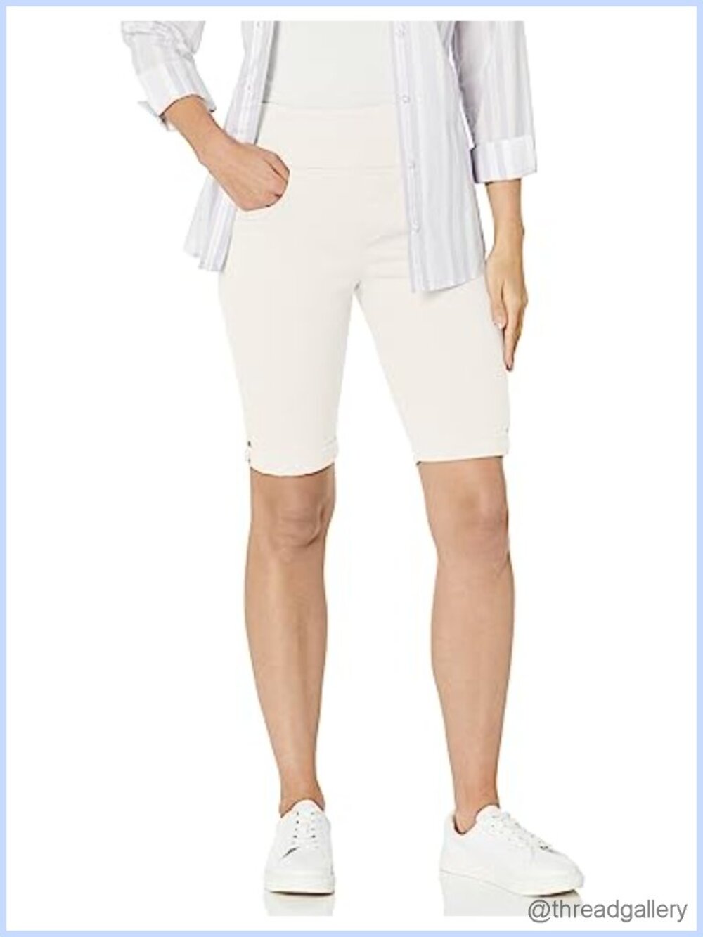 High Rise Pull-On Cotton Bermuda Shorts with Pockets 98% Cotton 2% Spandex